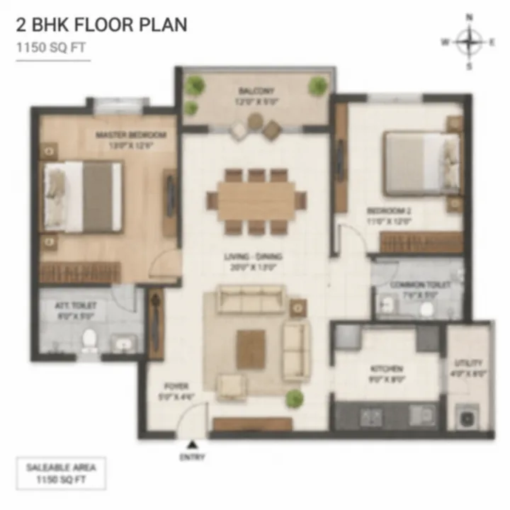 DNR Sarjapur Road 2 BHK 1,150 sq ft floor plan