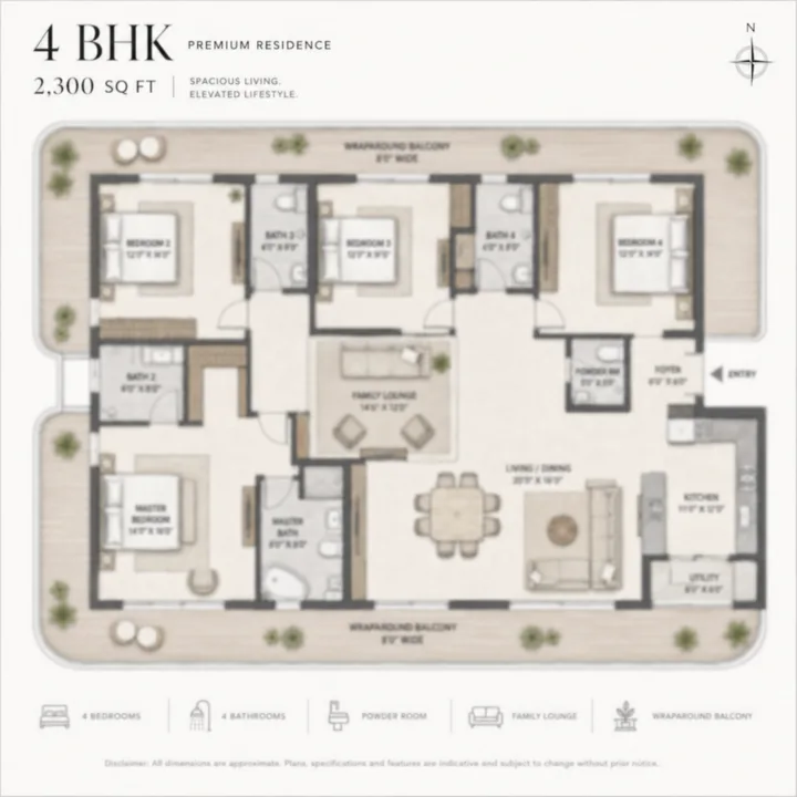 DNR Sarjapur Road 4 BHK 2,300 sq ft floor plan